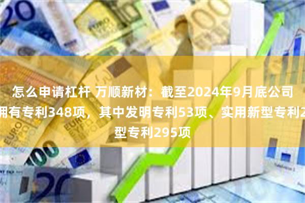 怎么申请杠杆 万顺新材：截至2024年9月底公司累计拥有专利348项，其中发明专利53项、实用新型专利295项