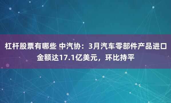 杠杆股票有哪些 中汽协：3月汽车零部件产品进口金额达17.1亿美元，环比持平