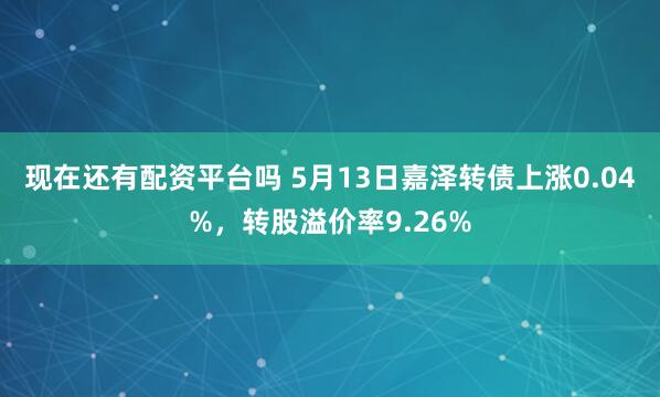 现在还有配资平台吗 5月13日嘉泽转债上涨0.04%，转股溢价率9.26%