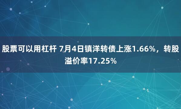 股票可以用杠杆 7月4日镇洋转债上涨1.66%，转股溢价率17.25%